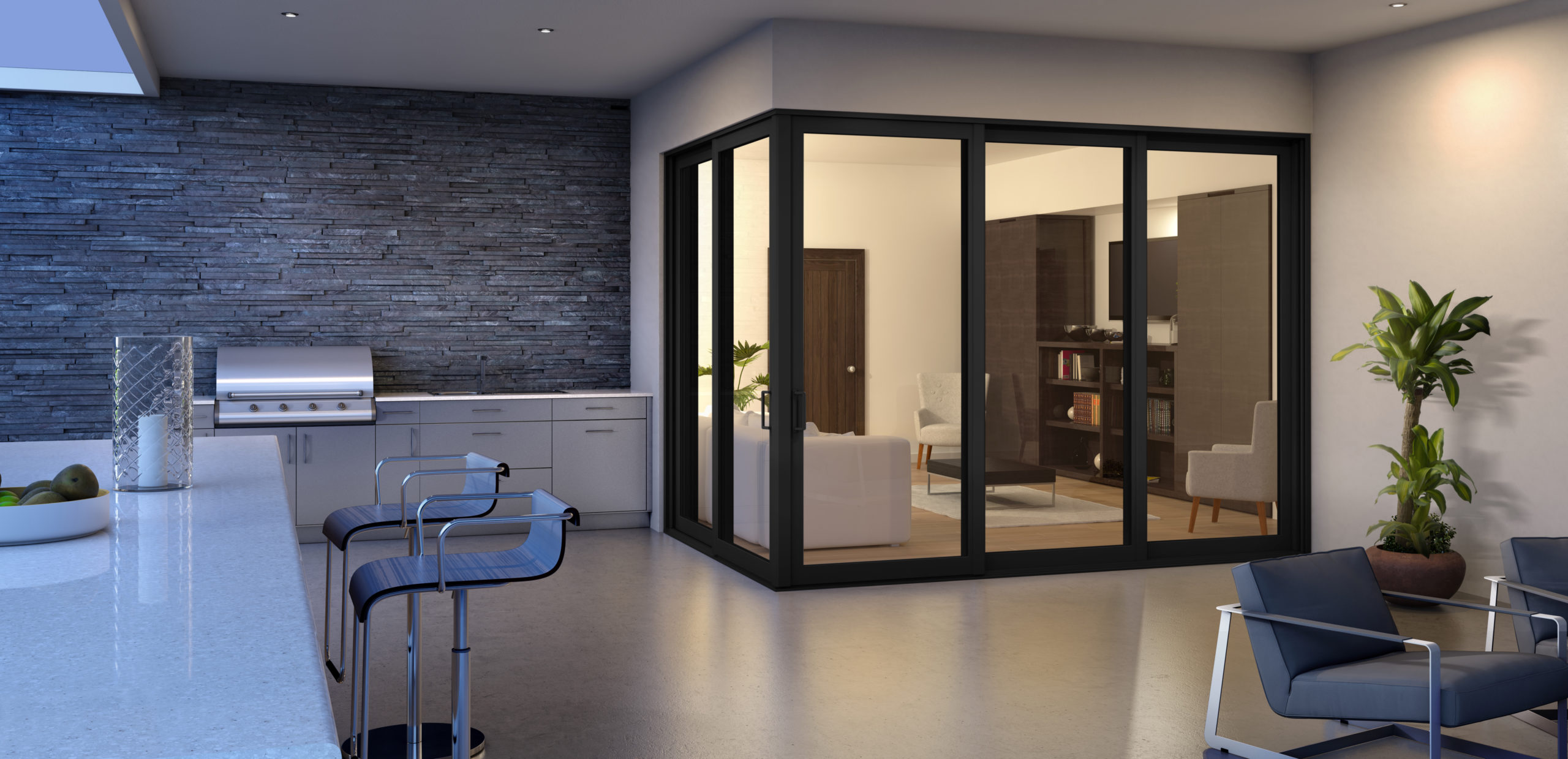 Sliding glass door with all-black frame